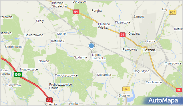 mapa Ligota Toszecka, Ligota Toszecka na mapie Targeo